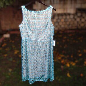 Adrianna Papell Teal Lace Overlay Fit And Flare Dress 16